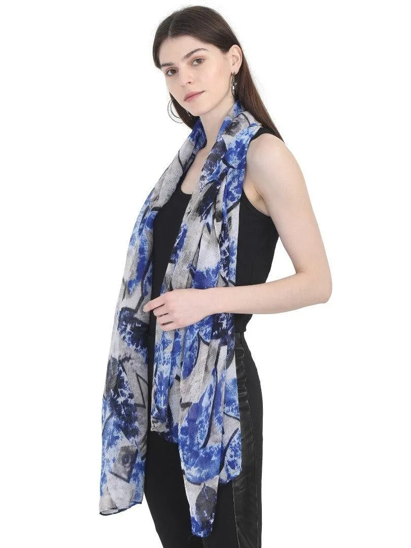 FabSeasons Blue Stylish Nature Printed Cotton Scarves For Women