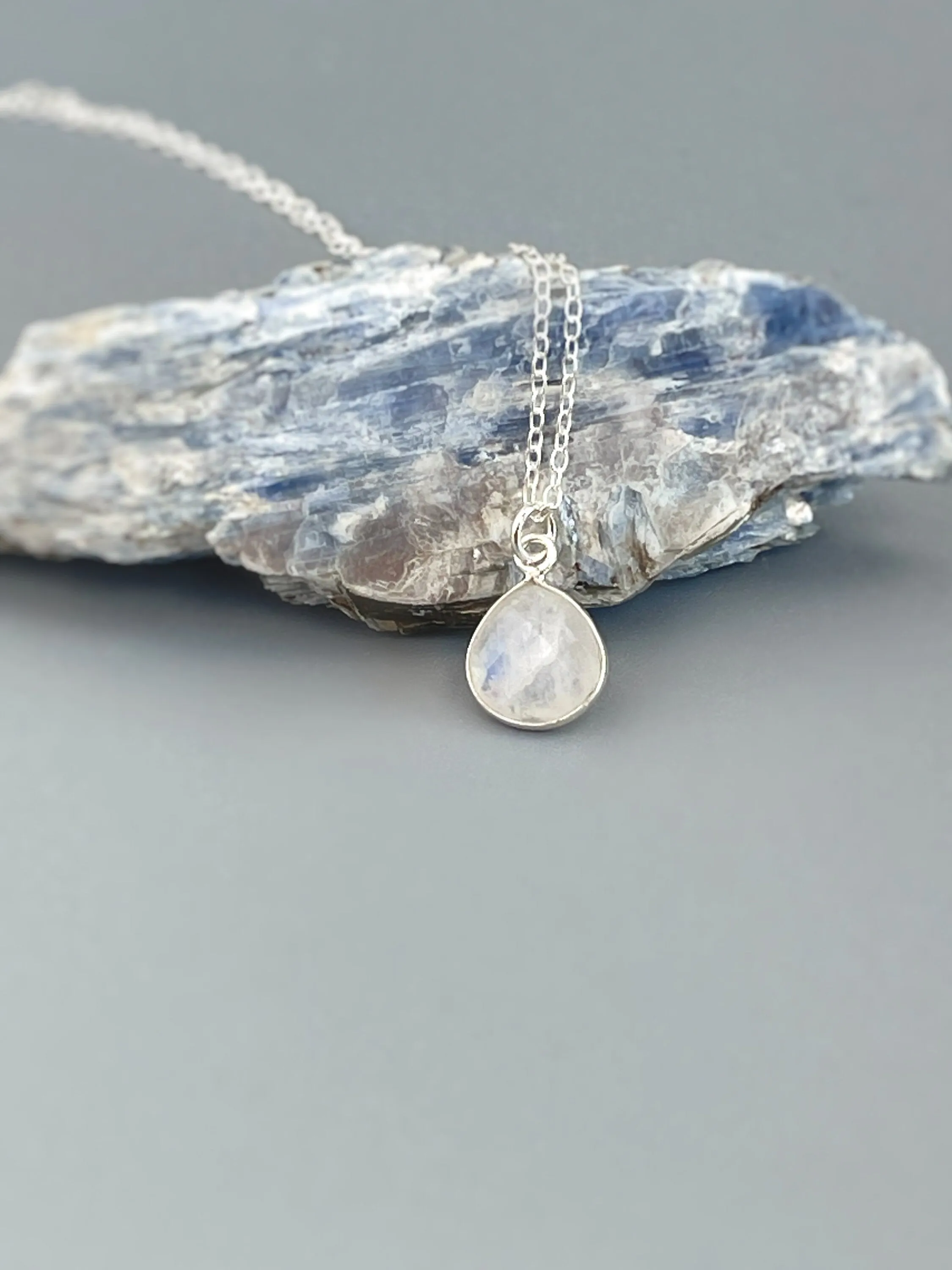 Facetted Dainty Moonstone Necklace Sterling Silver