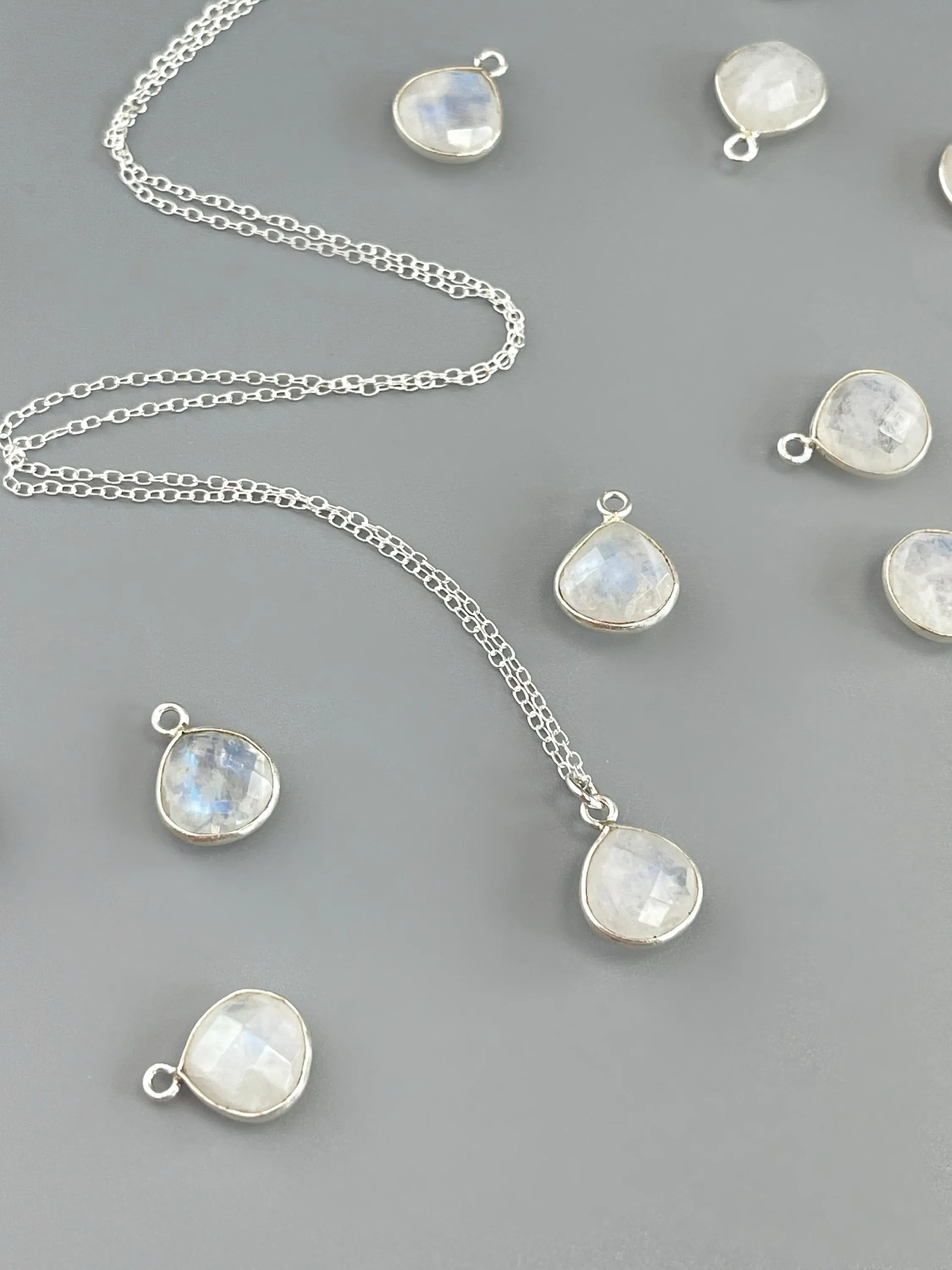 Facetted Dainty Moonstone Necklace Sterling Silver