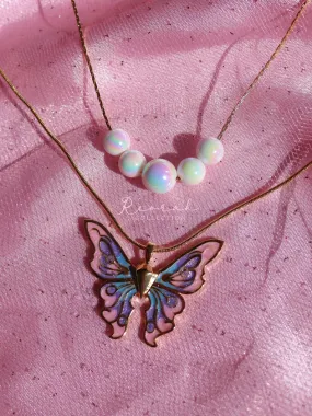 Fairy Elina Butterfly and Holographic Mermaid Pearl Necklace Set