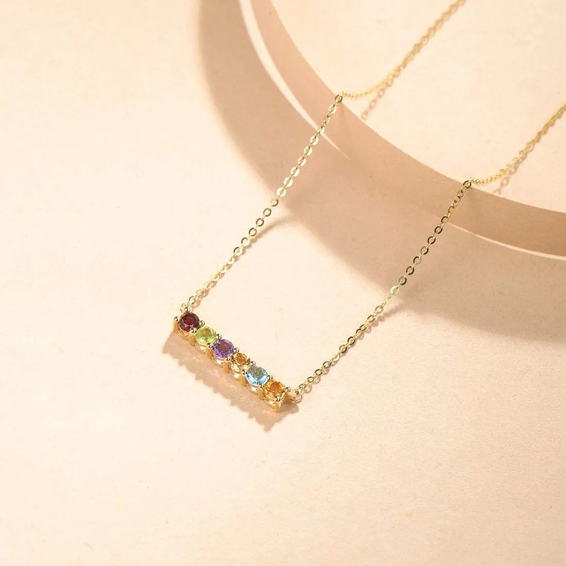 FANCIME "Star Bar" Multicolored Gemstone Bar 14K Yellow Gold Necklace