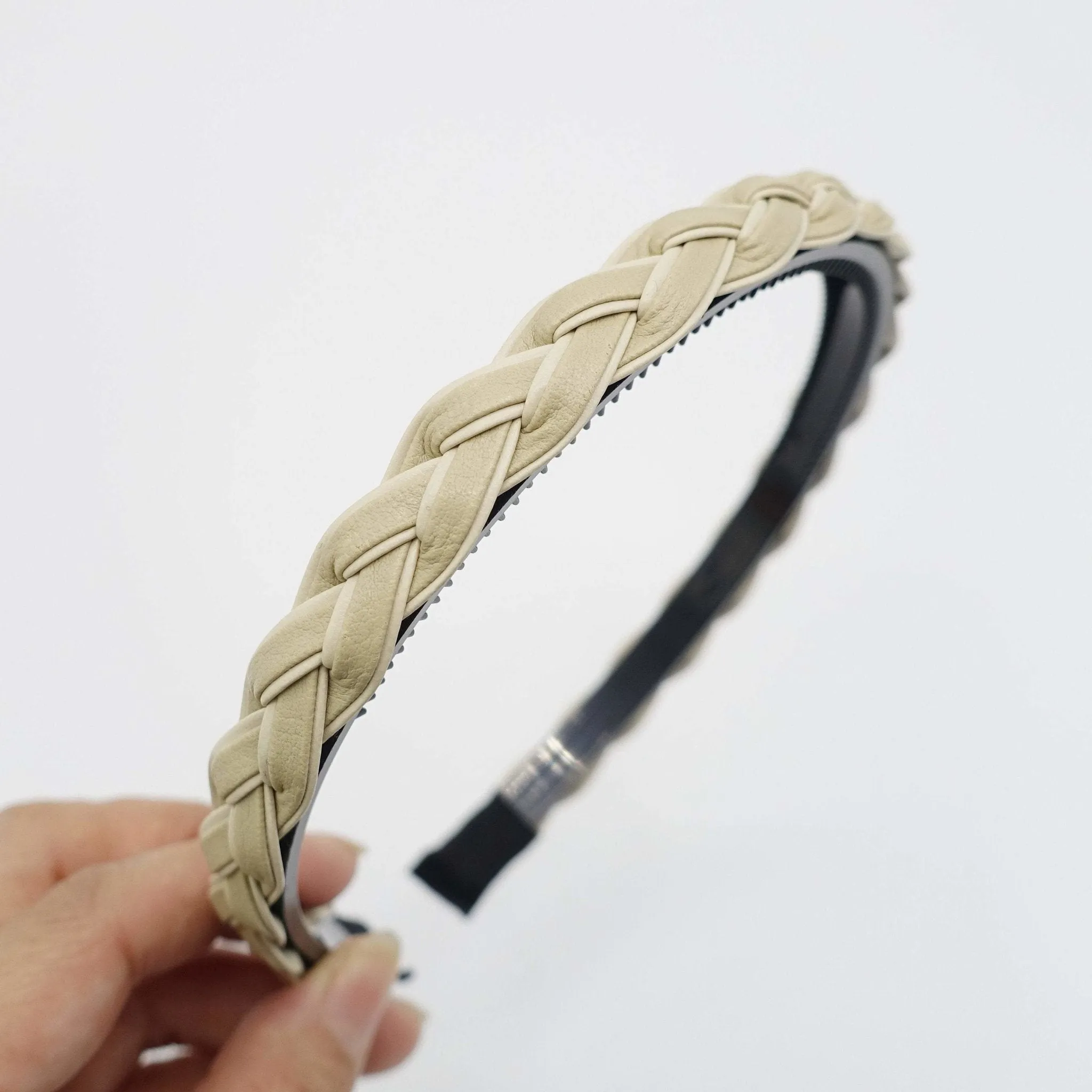 faux leather braided headband thin narrow womens hairband