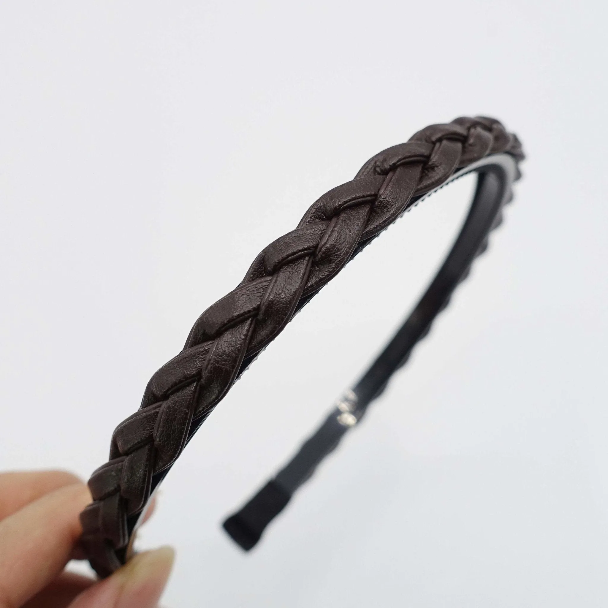 faux leather braided headband thin narrow womens hairband