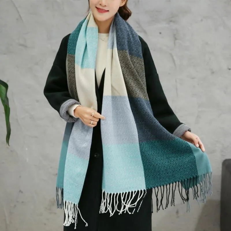 Female Wool Scarf Women Cashmere Scarves Wide Lattices Long Shawl Scarf