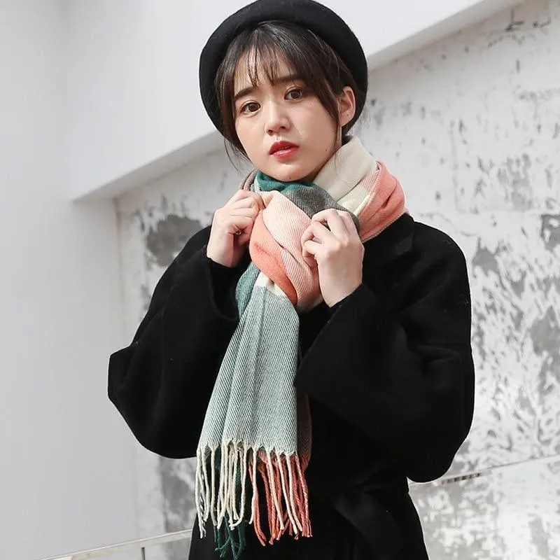 Female Wool Scarf Women Cashmere Scarves Wide Lattices Long Shawl Scarf