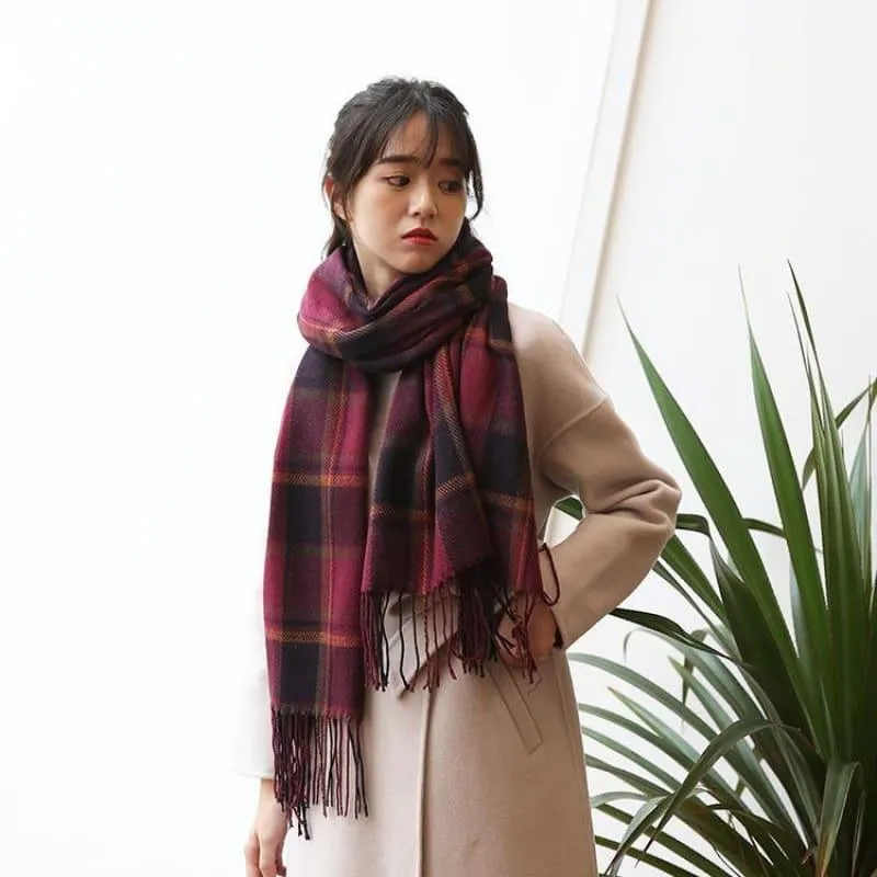 Female Wool Scarf Women Cashmere Scarves Wide Lattices Long Shawl Scarf