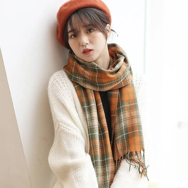 Female Wool Scarf Women Cashmere Scarves Wide Lattices Long Shawl Scarf