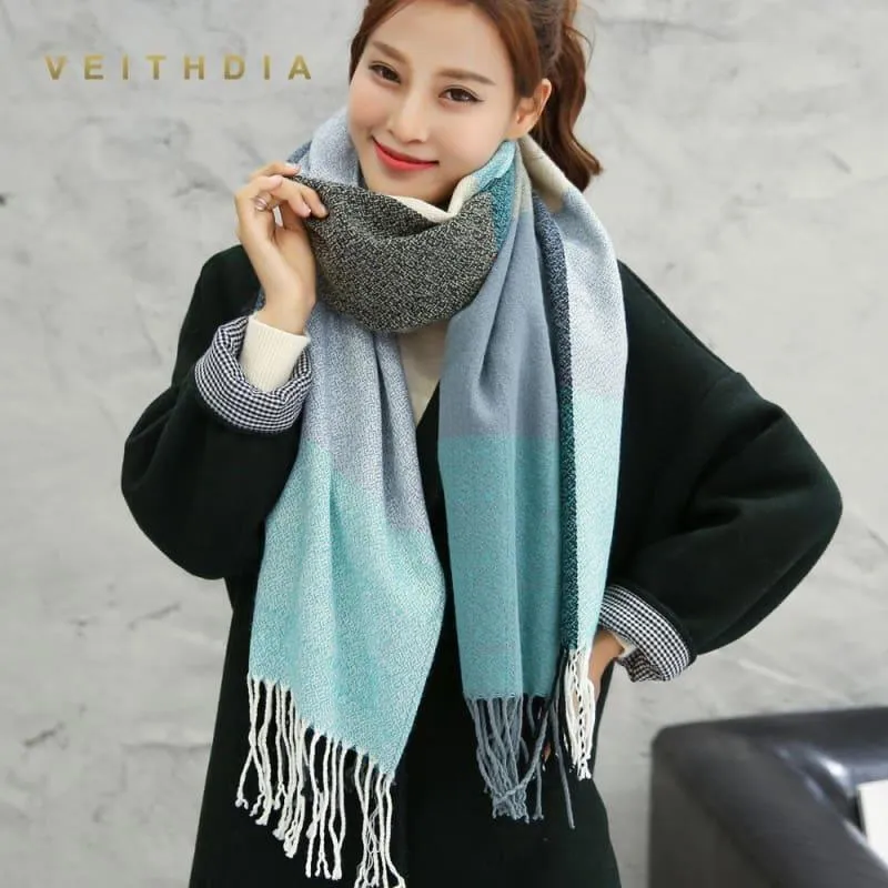 Female Wool Scarf Women Cashmere Scarves Wide Lattices Long Shawl Scarf