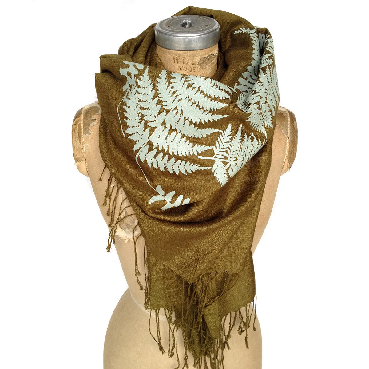 Fern Print Scarf, Linen Weave Pashmina