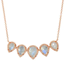 Five Pear Shape Rainbow Moonstone Necklace