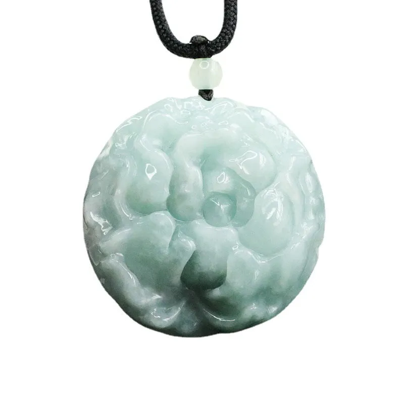 Fortune's Favor: Sterling Silver Jade Peony Flower Pendant