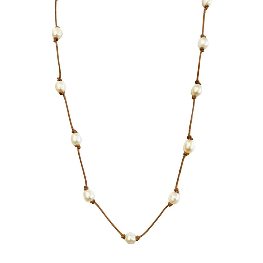 Freshwater Pearl & Leather Necklace - "Mira"