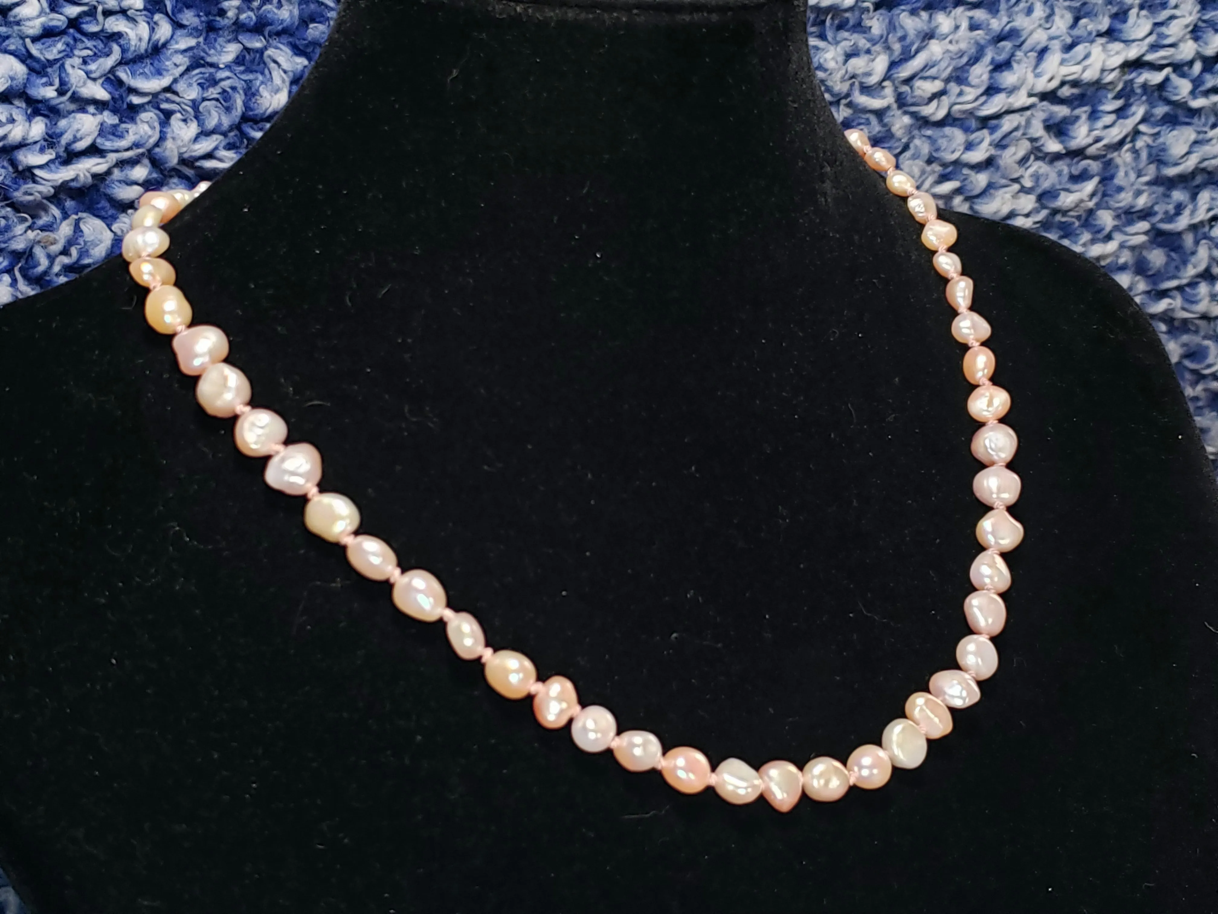 Freshwater Pink Pearl, Hand Knotted Silk Necklace, 17" with Rose Gold 3"Extender & Lobster Claw Clasp