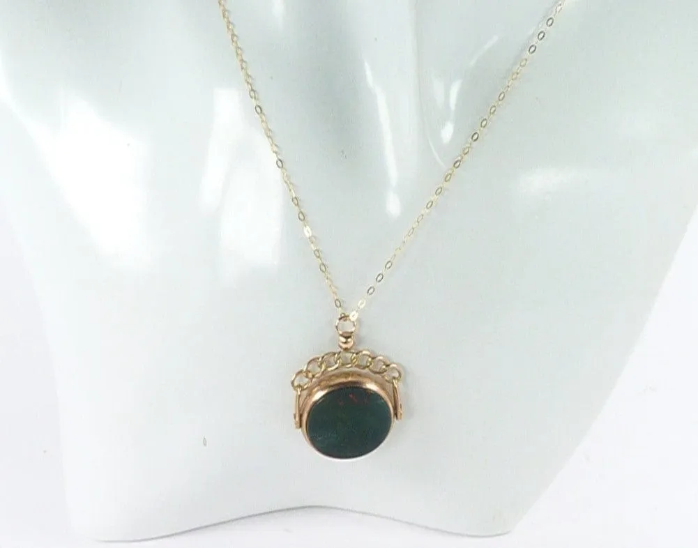 Fully Hallmarked Gold Bloodstone Fob WWI Era On 9ct Gold 18 Inch Chain