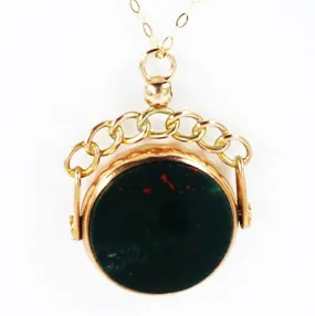 Fully Hallmarked Gold Bloodstone Fob WWI Era On 9ct Gold 18 Inch Chain