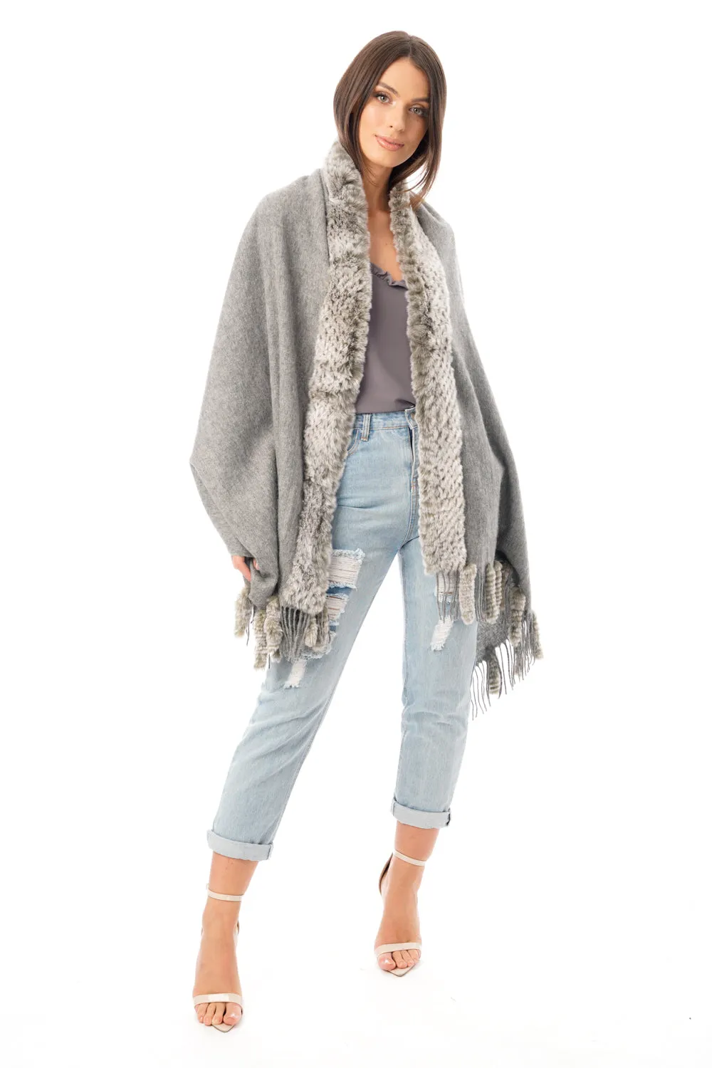 Fur Cashmere & Wool Shawl Wrap