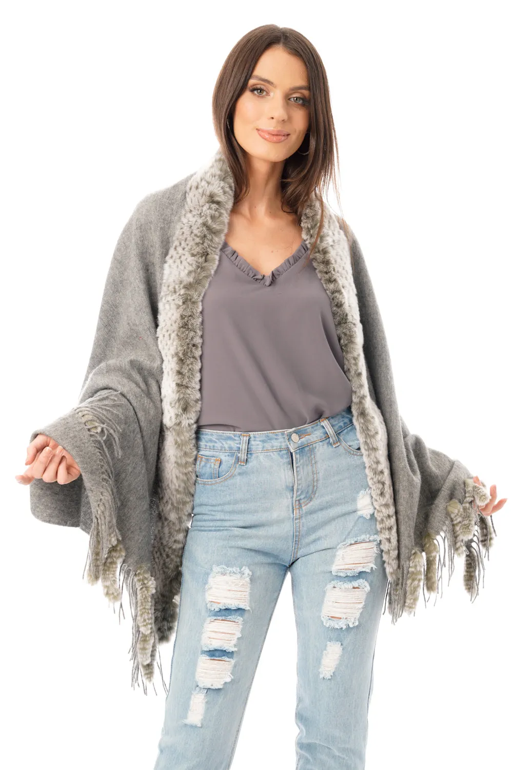 Fur Cashmere & Wool Shawl Wrap