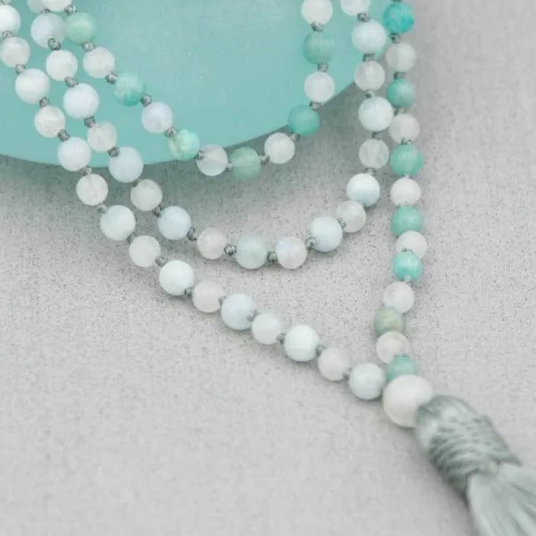 Gemstone Mala: Amazonite, Moonstone, and Chalcedony