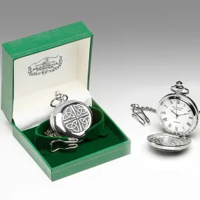 Gents Quartz Pewter Pocket Watch - 4 Quadrants Trinity Knot