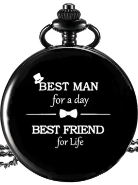 Gift Black Pocket Watch Present For Best Man at Wedding