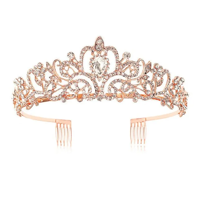 Girls Baroque Pink Crystal Crown Princess Bridal Tiaras in 7 Colors