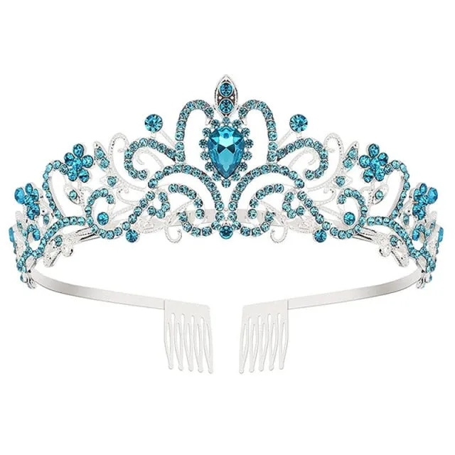 Girls Baroque Pink Crystal Crown Princess Bridal Tiaras in 7 Colors