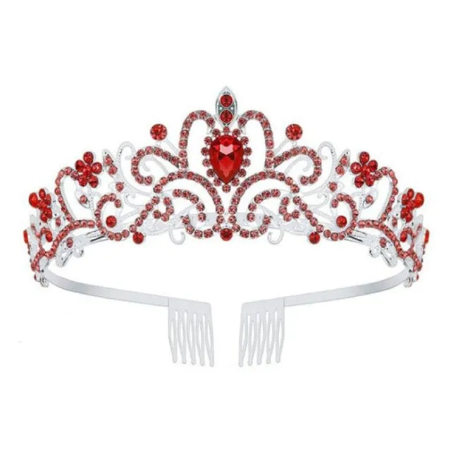 Girls Baroque Pink Crystal Crown Princess Bridal Tiaras in 7 Colors