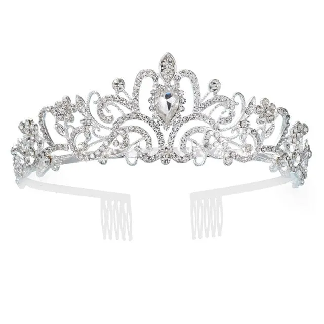 Girls Baroque Pink Crystal Crown Princess Bridal Tiaras in 7 Colors