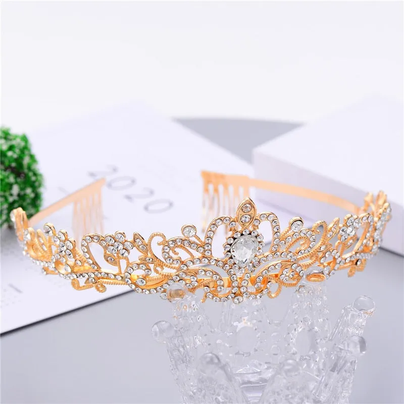 Girls Baroque Pink Crystal Crown Princess Bridal Tiaras in 7 Colors