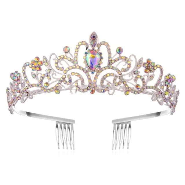 Girls Baroque Pink Crystal Crown Princess Bridal Tiaras in 7 Colors