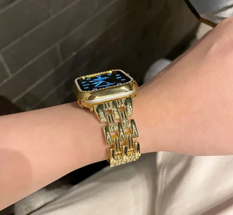 Gold Apple Watch Band, 38mm 40mm 42mm 44mm, Bling IWatch Band, Stainless Steel Iwatch Band, Luxury Strap, Women Bracelet