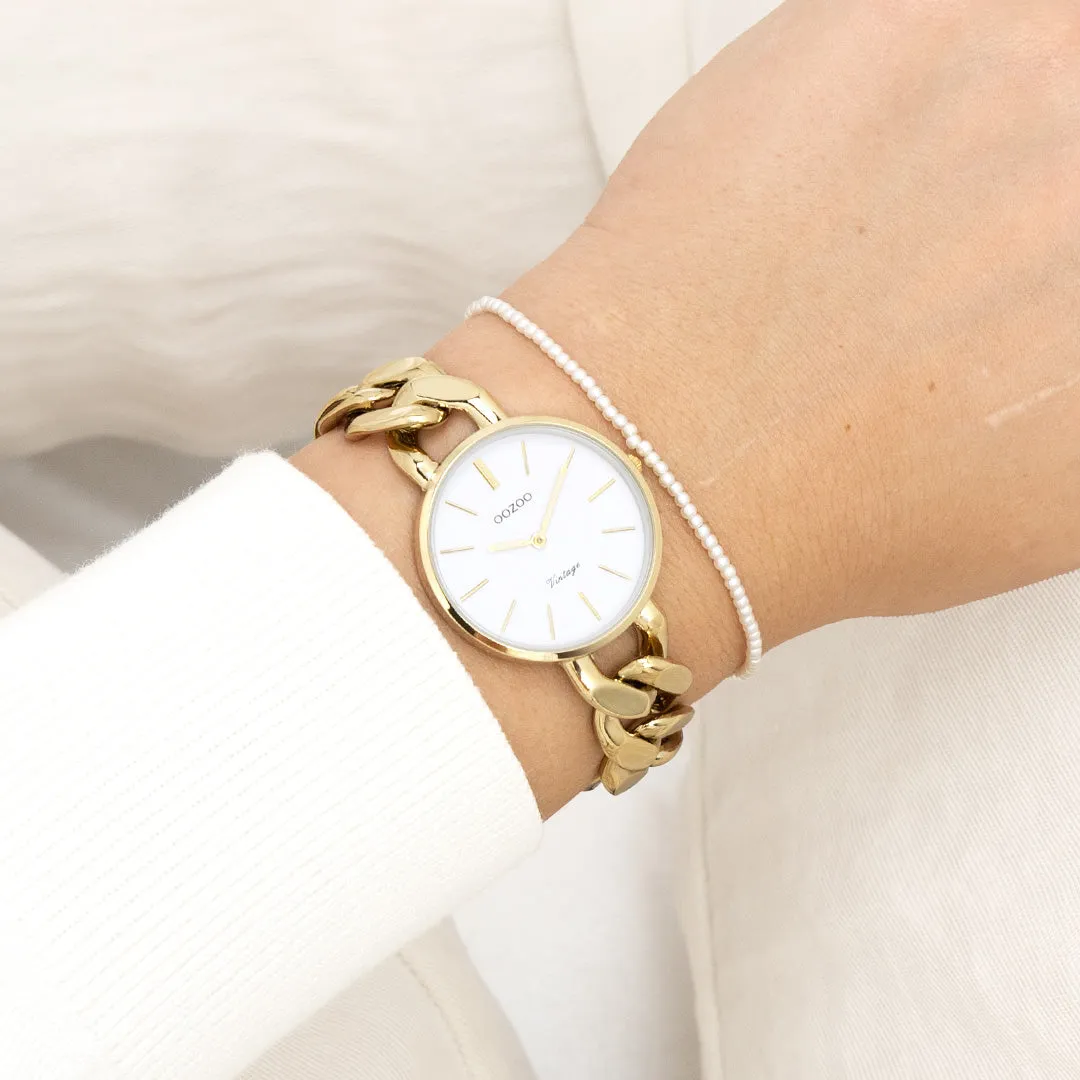 Gold coloured OOZOO watch with gold coloured chunky chain bracelet - C20357