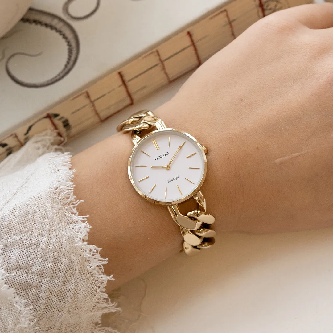 Gold coloured OOZOO watch with gold coloured chunky chain bracelet - C20357