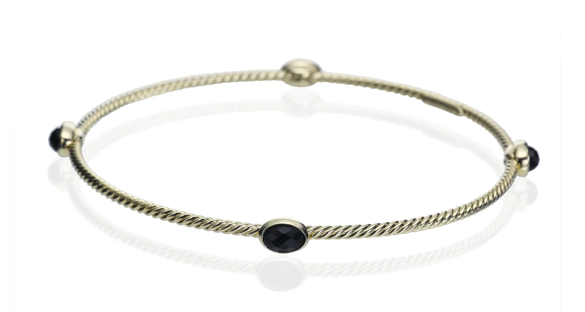 Gold Faceted Onyx Gem Bangle Bracelet