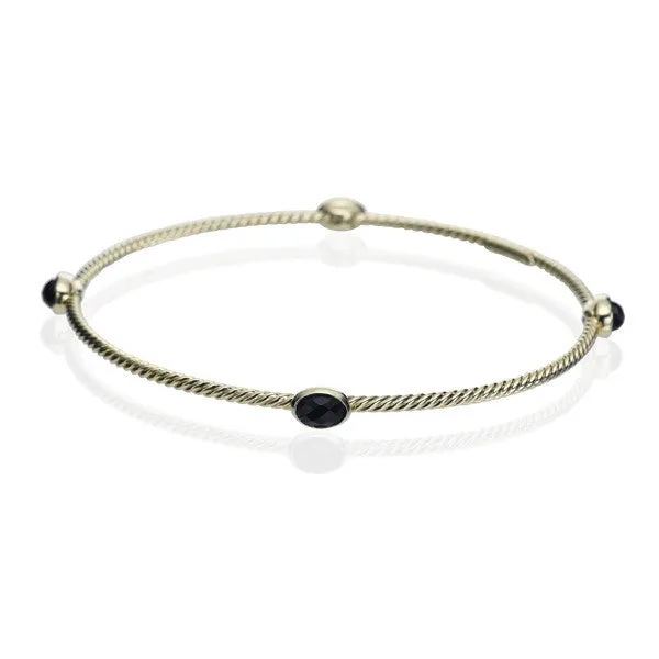 Gold Faceted Onyx Gem Bangle Bracelet