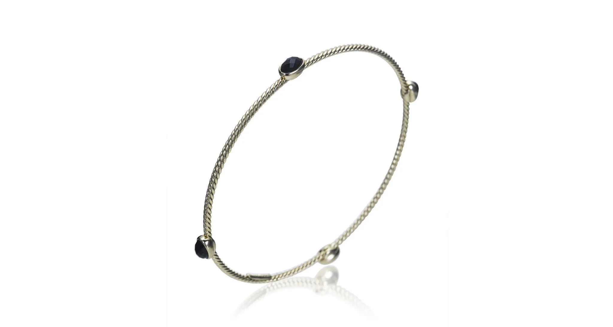 Gold Faceted Onyx Gem Bangle Bracelet