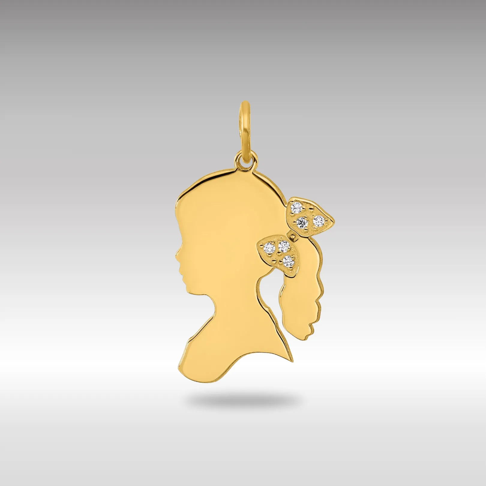 Gold Girls Silhouette with Diamond Bow Charm Necklace - Model XNA1475Y