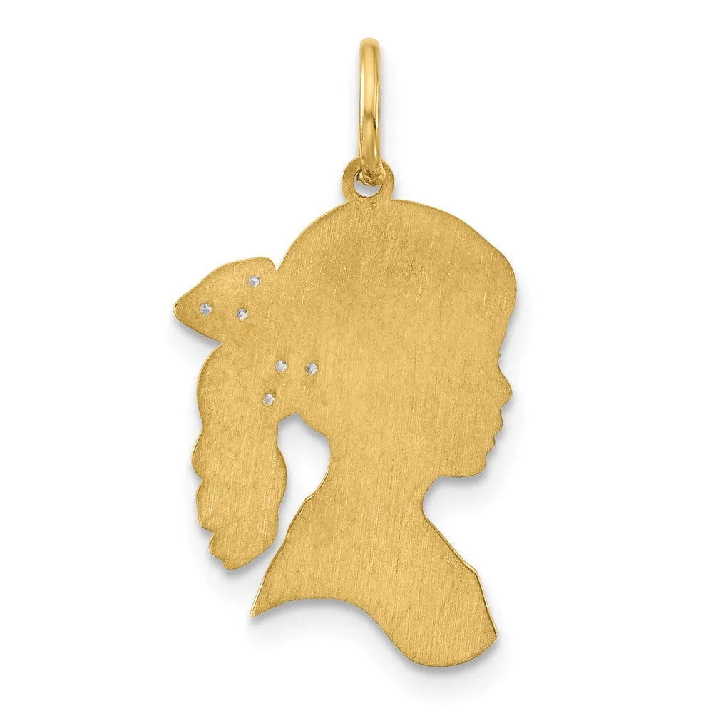 Gold Girls Silhouette with Diamond Bow Charm Necklace - Model XNA1475Y