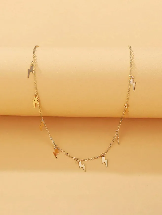 Gold Lightning Bold Charm Choker Necklace