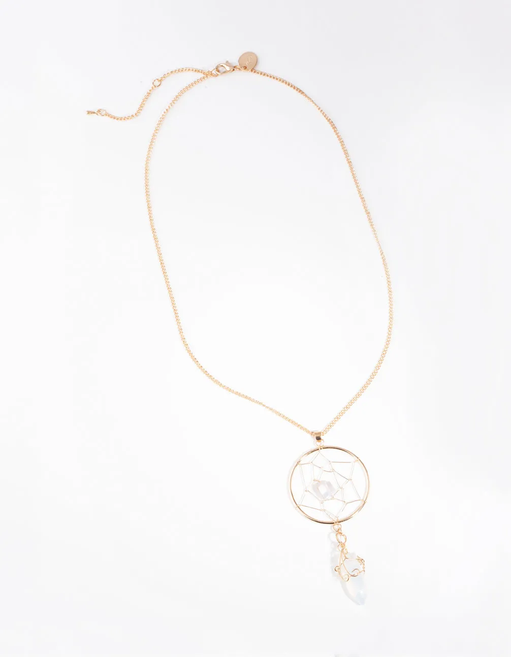 Gold Moonstone Dreamcatcher Necklace