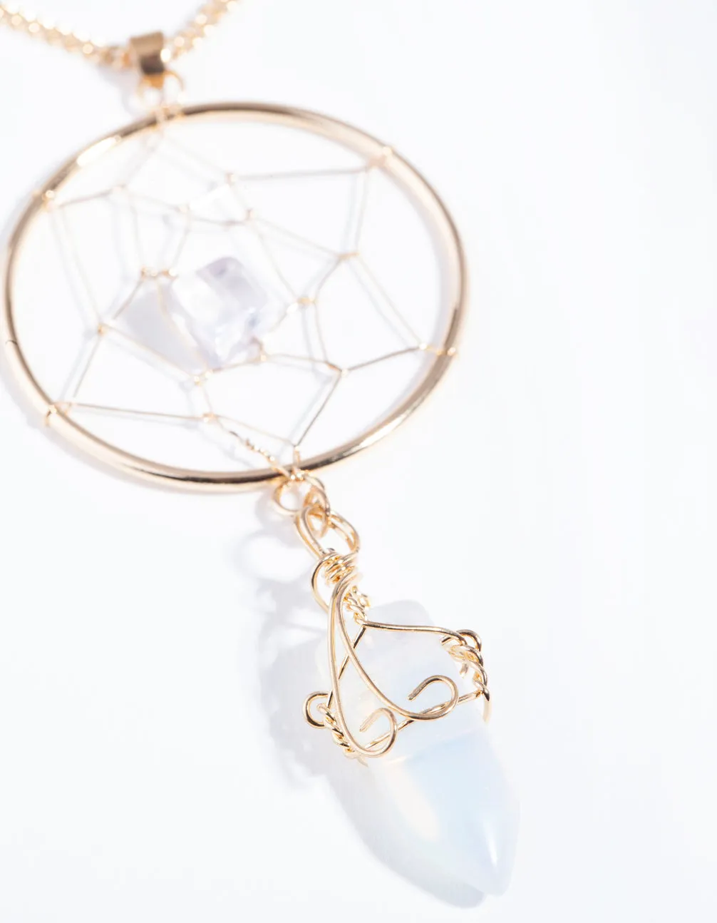 Gold Moonstone Dreamcatcher Necklace