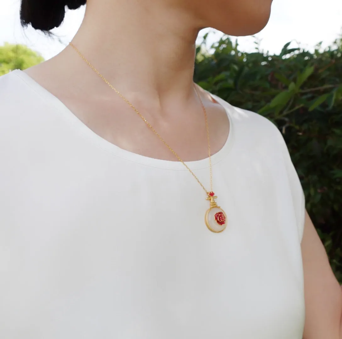 Gold Pipa Enamel Hetian White Jade Necklace