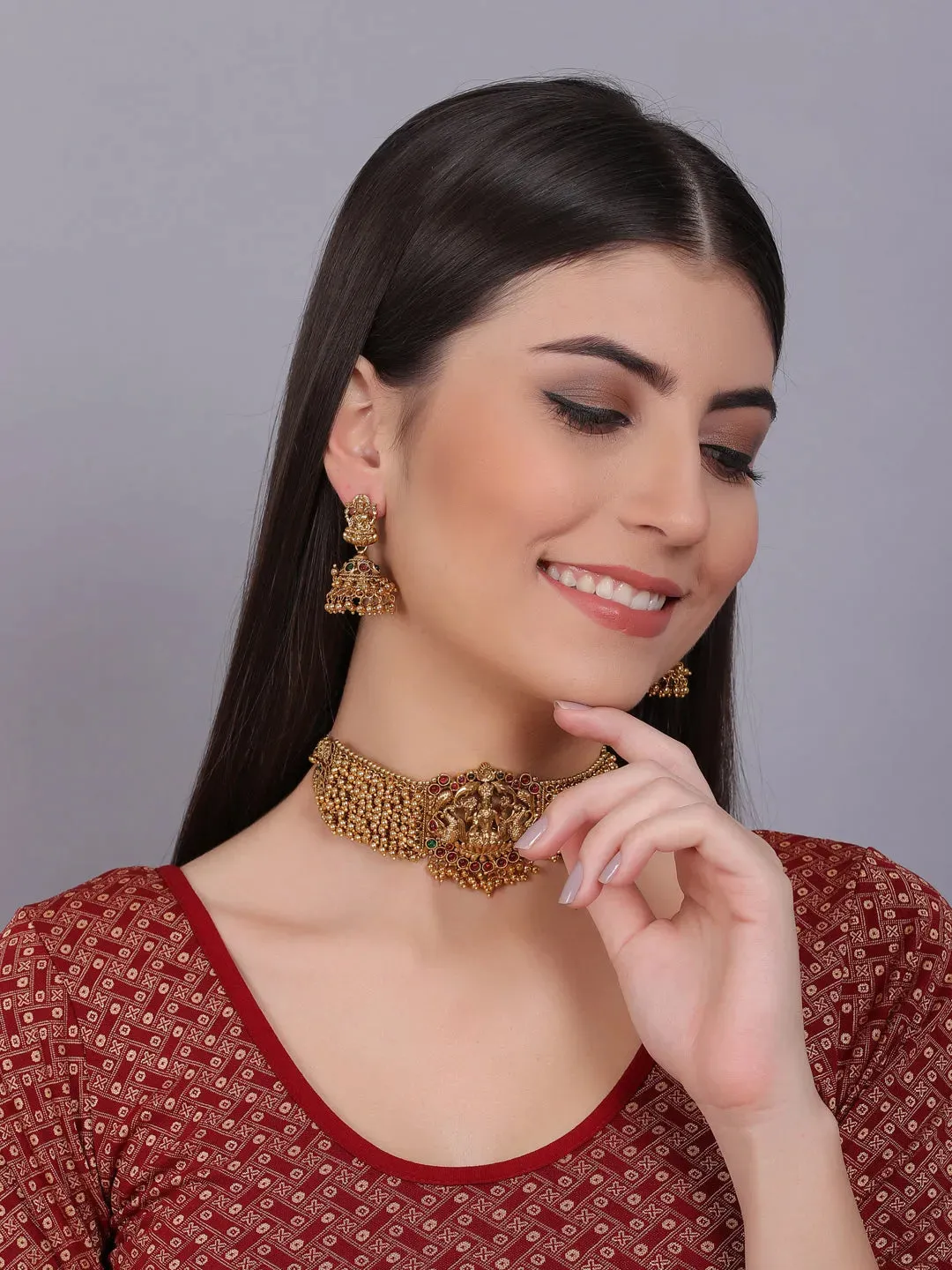 Gold Plated Laxmi Gold Hydra Beads Choker Set