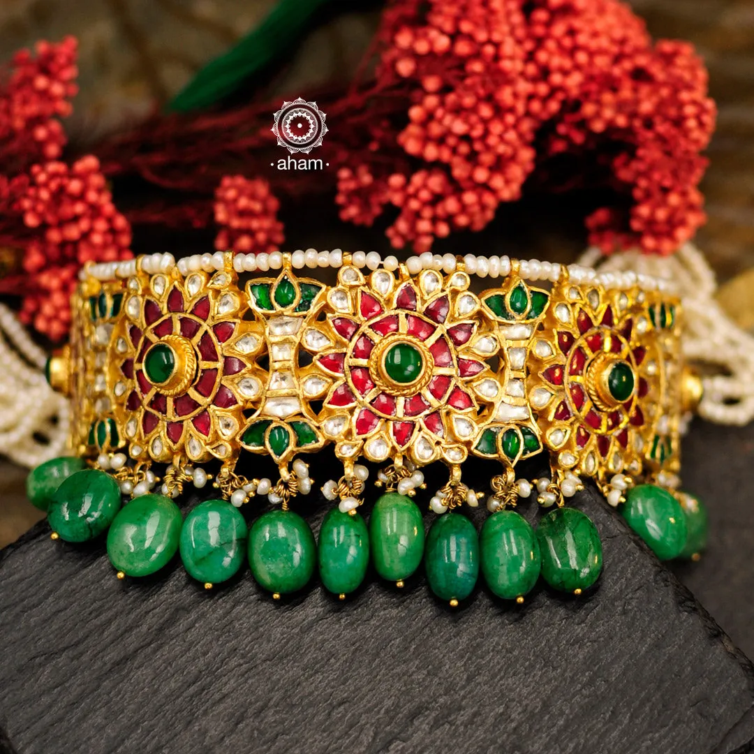 Gold Polish Silver Kundan Evergreen Choker Set