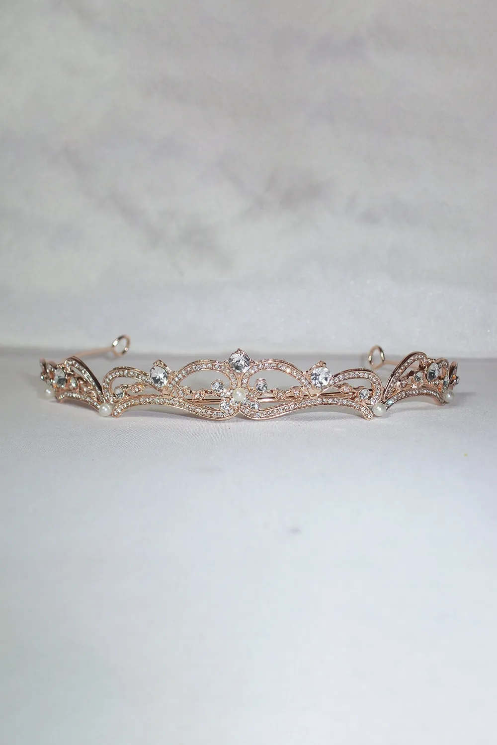 Gold Rhinestone Pearl Wedding Tiara