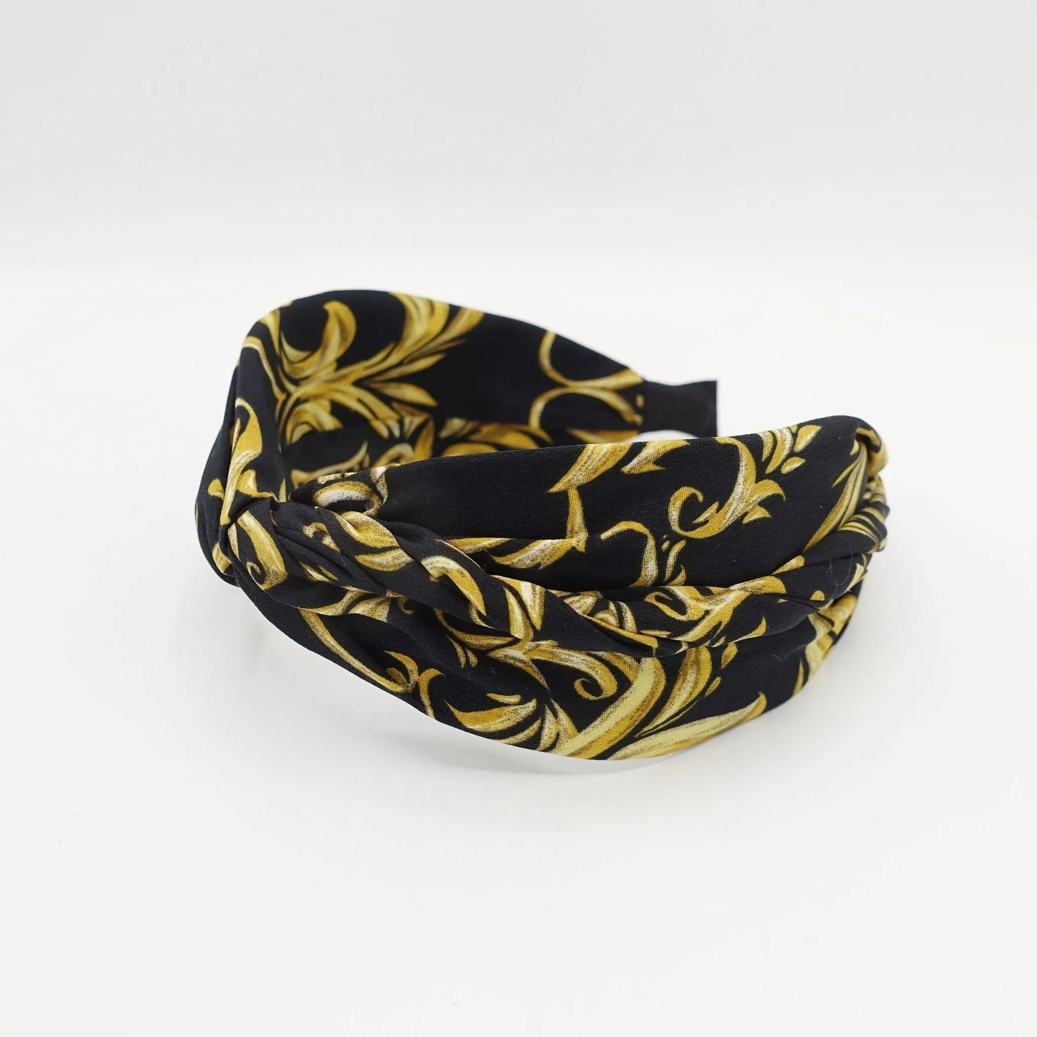 golden baroque print cross headband stylish hair accessory for women