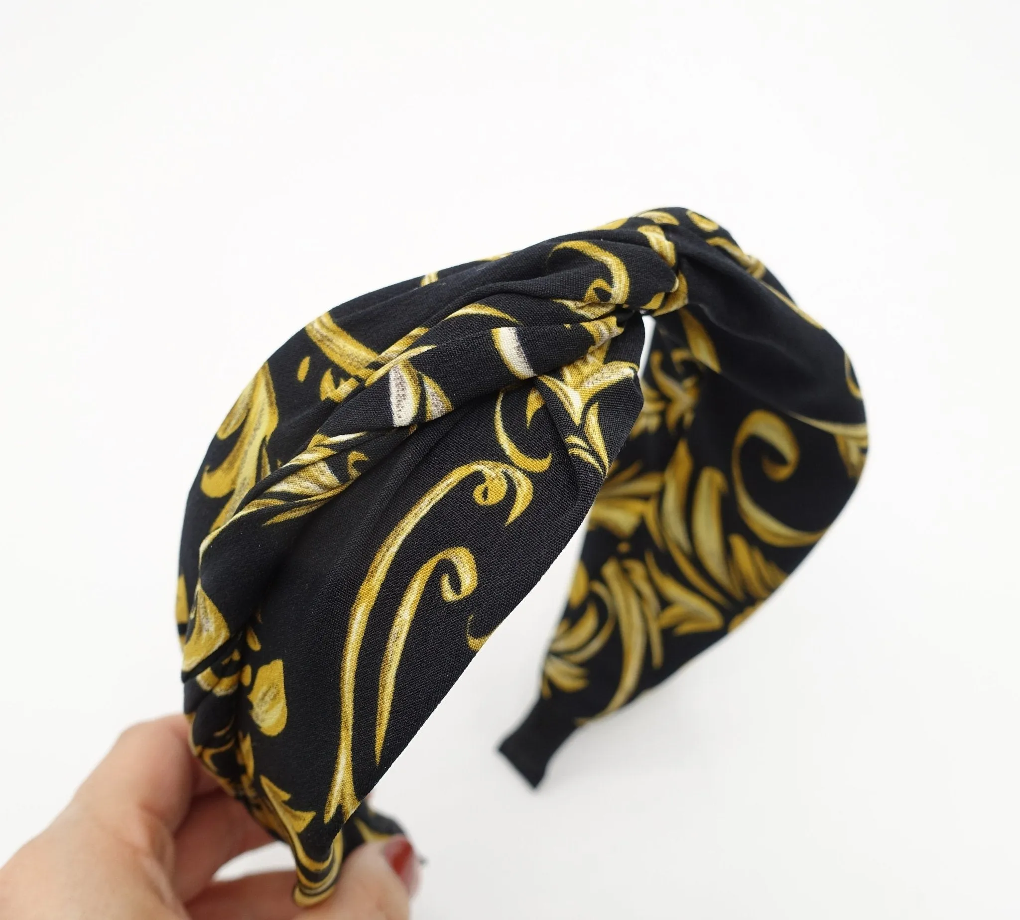 golden baroque print cross headband stylish hair accessory for women