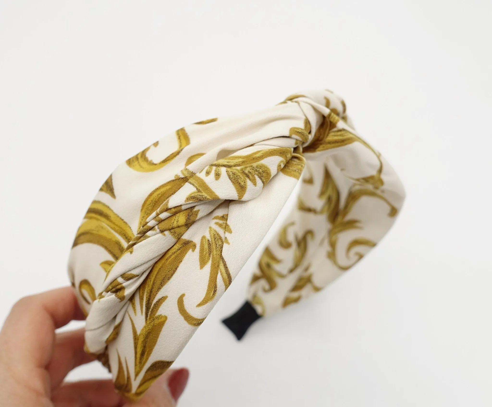 golden baroque print cross headband stylish hair accessory for women