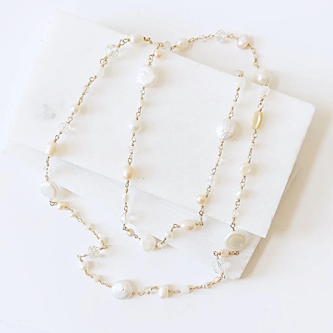 Golden Pearl Beaded Chain Necklace