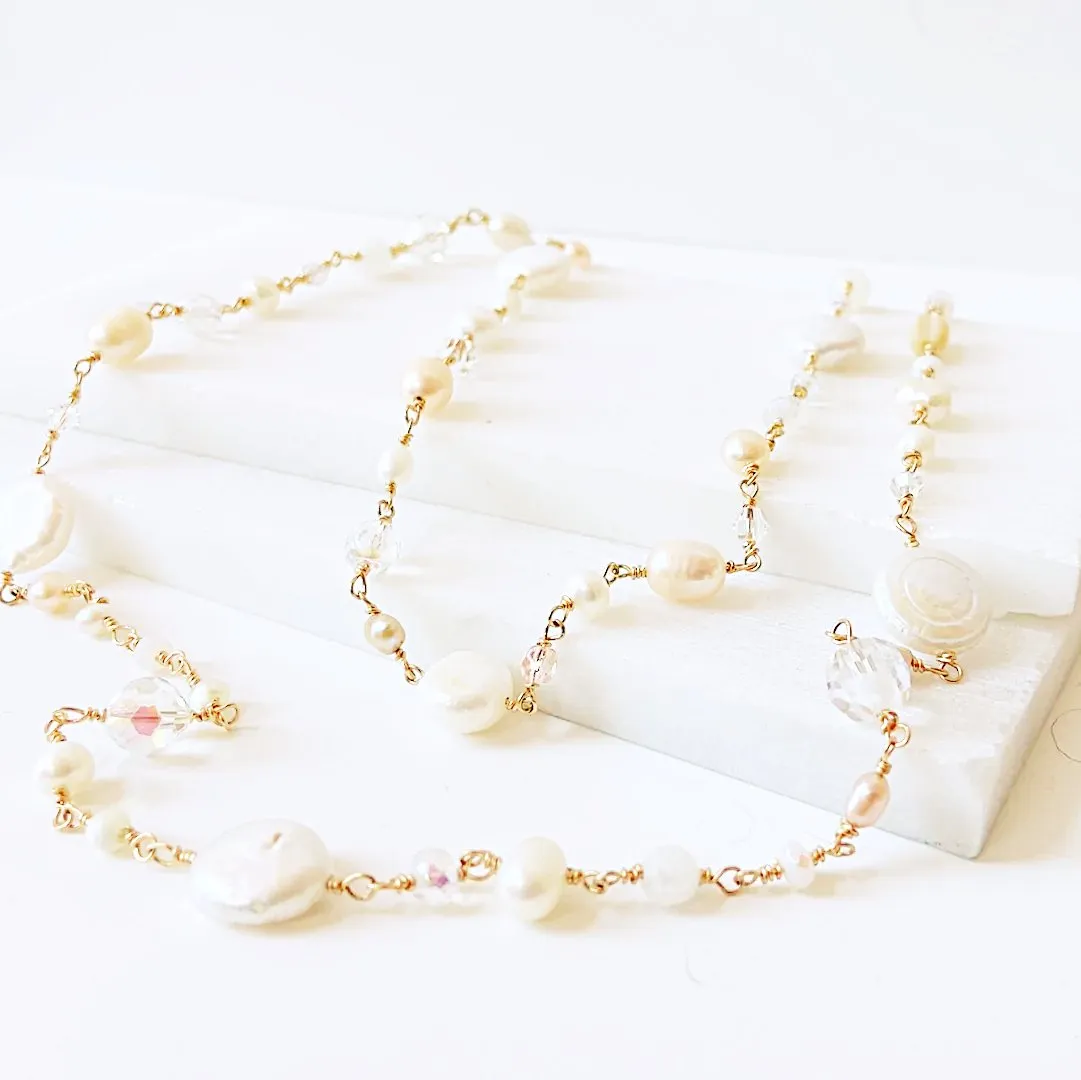 Golden Pearl Beaded Chain Necklace